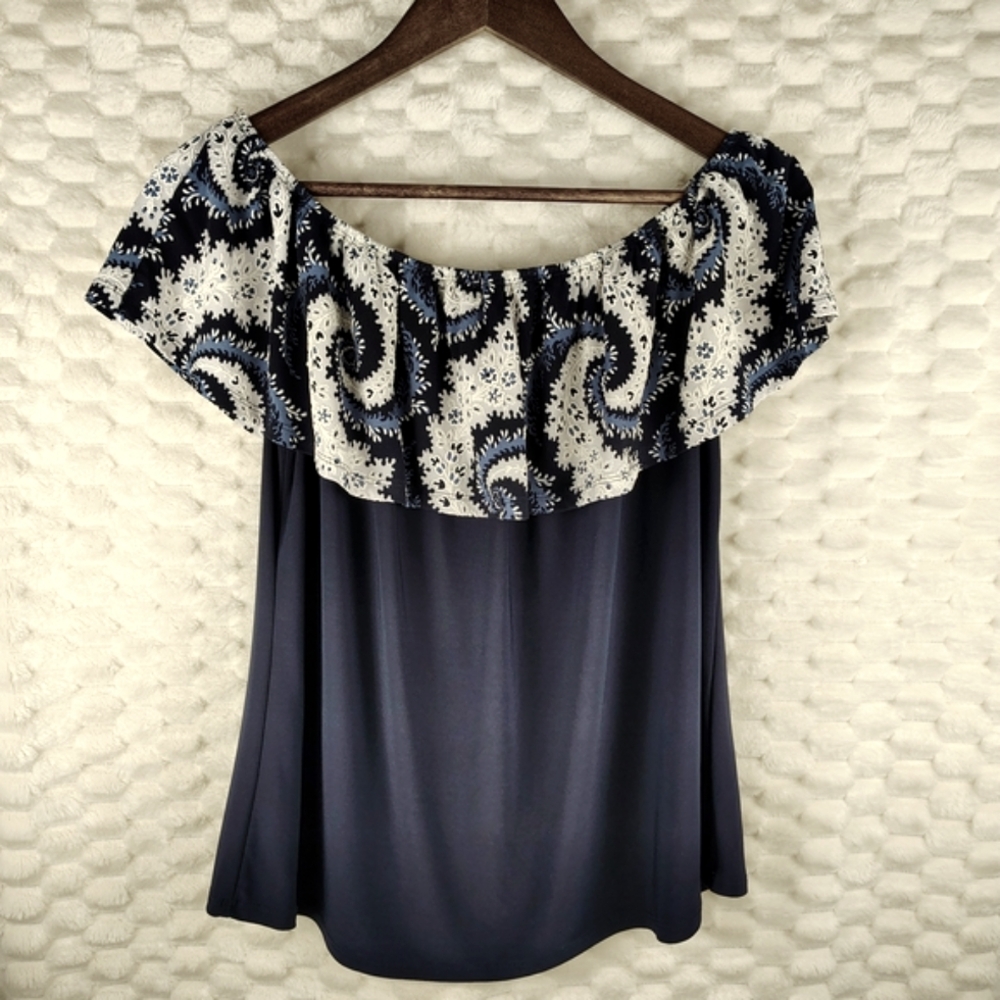 Stylish Off-Shoulder Navy Women's Blouse Size Medium